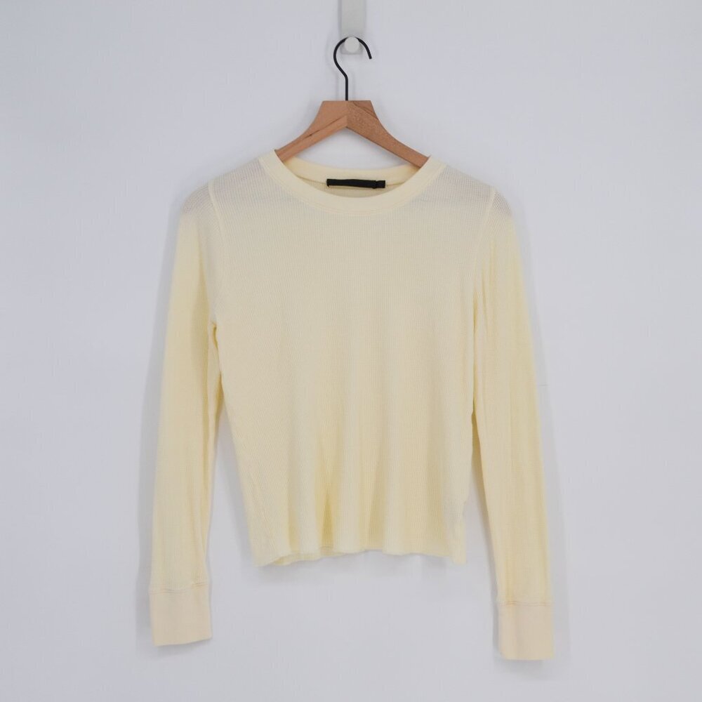 Jenni Kayne Waffle Knit Cotton Long Sleeve Thermal Top in Ivory Women's XS - Picture 2 of 6